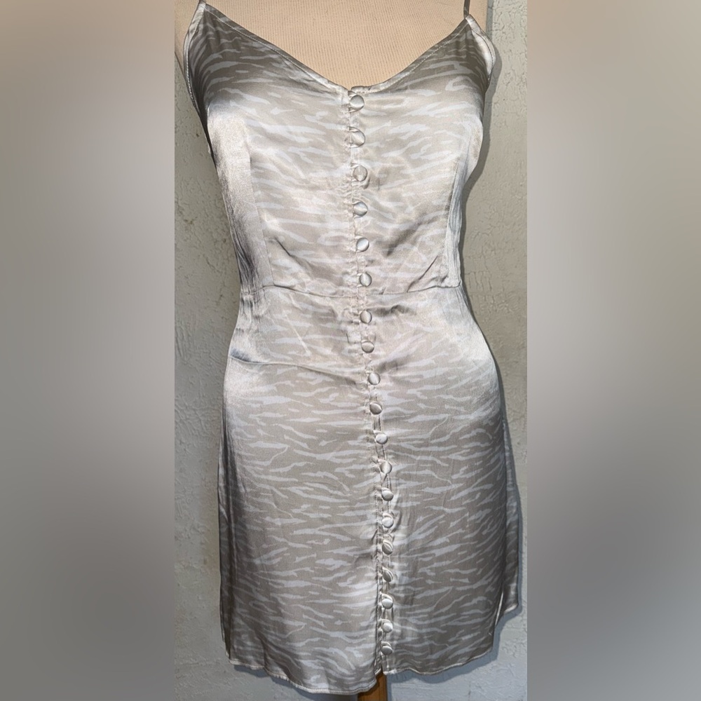 Abercrombie & Fitch Cream Zebra Print Satin Dress